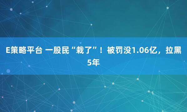 E策略平台 一股民“栽了”！被罚没1.06亿，拉黑5年