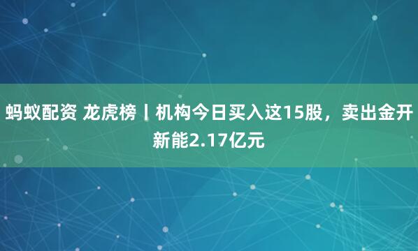 蚂蚁配资 龙虎榜丨机构今日买入这15股，卖出金开新能2.17亿元